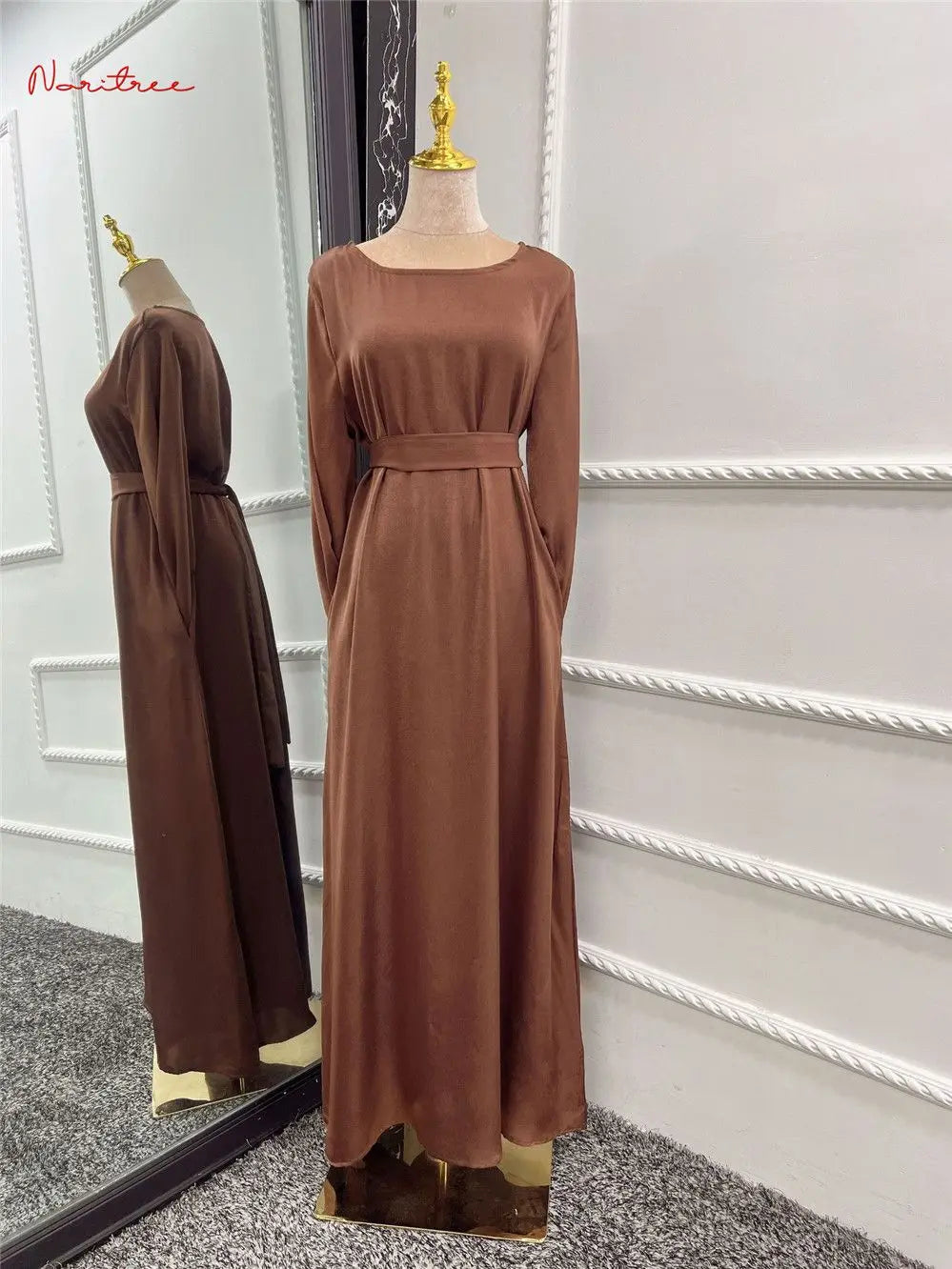 Full-Length Satin Silk Djellaba – Shiny Flare Sleeve Abaya, Dubai Style Muslim Robe 