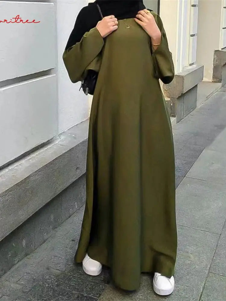 Full-Length Satin Silk Djellaba – Shiny Flare Sleeve Abaya, Dubai Style Muslim Robe 