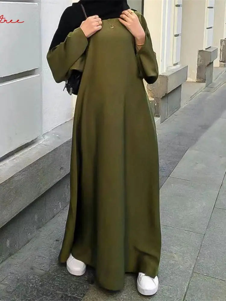 Full-Length Satin Silk Djellaba – Shiny Flare Sleeve Abaya, Dubai Style Muslim Robe 