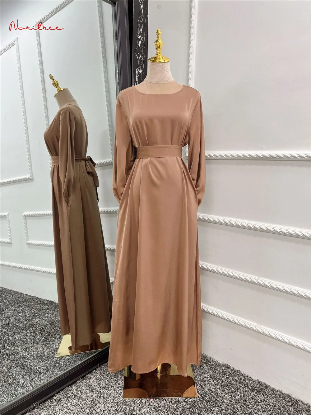 Full-Length Satin Silk Djellaba – Shiny Flare Sleeve Abaya, Dubai Style Muslim Robe 